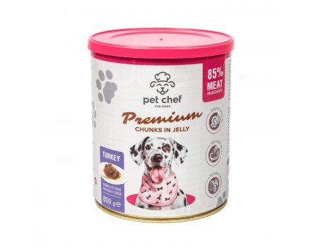 Корм влажный Pet Chef, Кусочки в желе для взрослых собак, с индейкой, 800 г