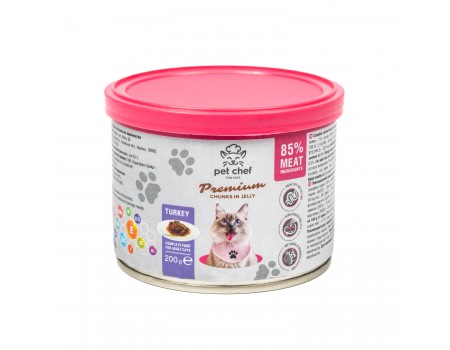 Корм вологий Pet Chef, Шматочки в желе для дорослих котів, з індичкою, 200 г