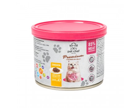 Корм вологий Pet Chef, Шматочки в желе для дорослих котів, з куркою, 200 г