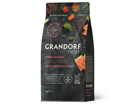 Сухий корм Grandorf FRESH SALMON&SWEET POTATO, для собак середніх та великих порід, з лососем та бататом, 1 кг