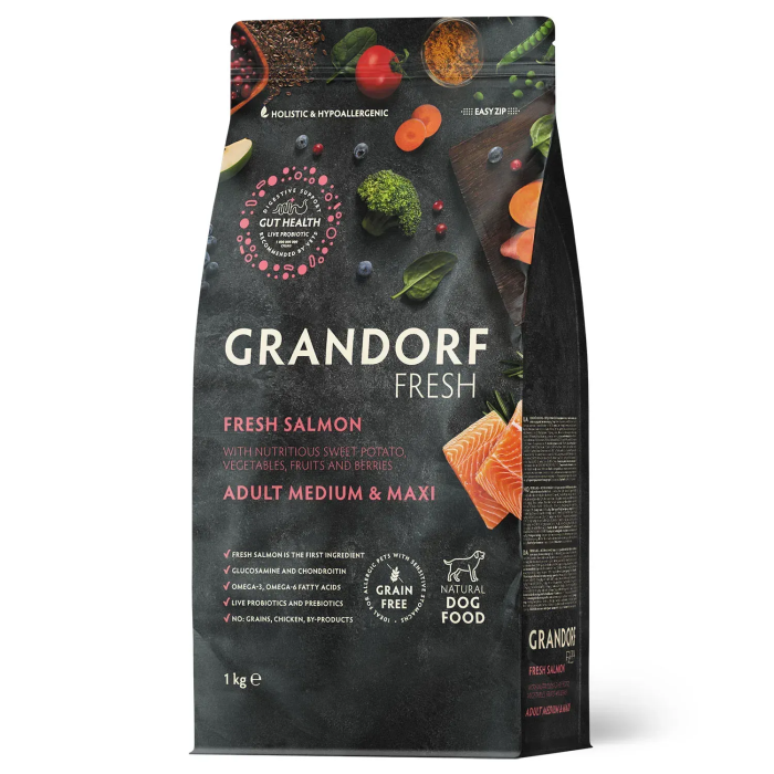 Сухий корм Grandorf FRESH SALMON&SWEET POTATO, для собак середніх та великих порід, з лососем та бататом, 1 кг
