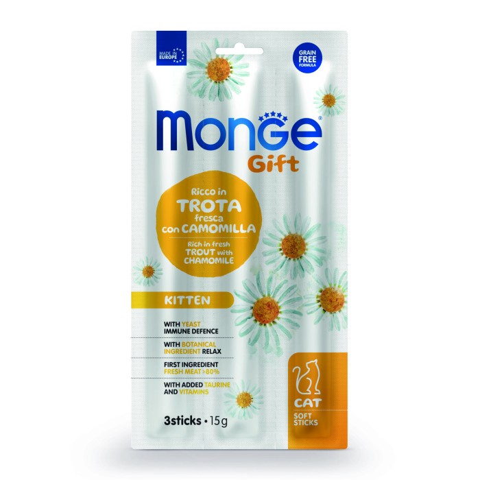Мясная палочка Monge Gift Cat Kitten форель с ромашкой 15 г (3х5 г)