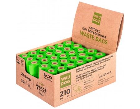 Біорозкладні пакети WAUDOG для прибирання за тваринами, МІНІ, 20х25 см, уп. 30 рул (210 шт)