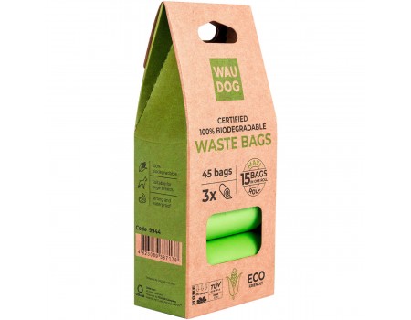 Біорозкладні пакети WAUDOG для прибирання за тваринами, МАКСІ, 22х33 см, уп. 3 рул (45 шт)