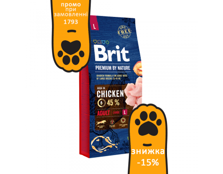 АКЦИЯ // Brit Premium Dog  Adult L для взрослых собак крупных пород 15 кг 