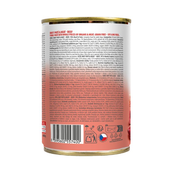 Корм влажный Brit Care Pate and Meat для взрослых собак с говядиной. 400 г