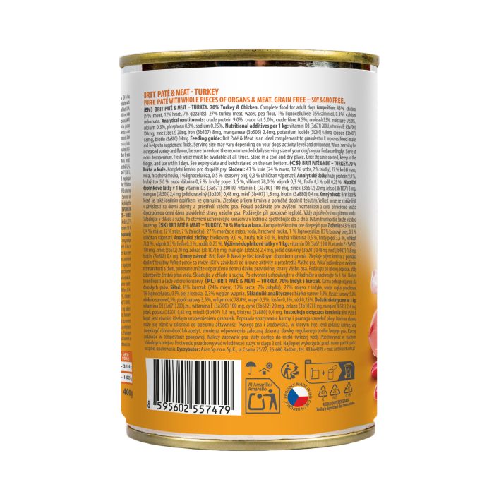 Корм влажный Brit Care Pate and Meat для взрослых собак с индейкой. 400 г