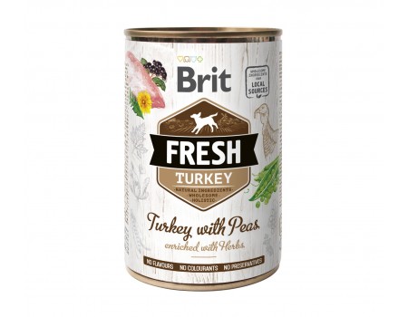 Brit Fresh Turkey with Peas Консервований корм з індичкою та горошком для собак усіх порід, 0,4 кг