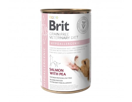 Brit GF  Veterinary Diet Dog Grain Free Hypoallergenic  при пищевой аллергии с лососем, горохом и гречкой  0.4 кг	