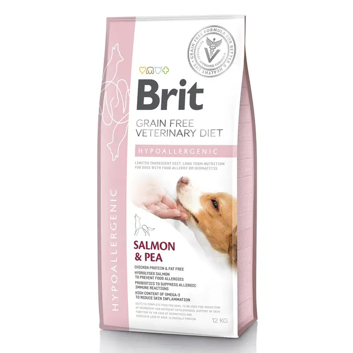 Brit GF  Veterinary Diet Dog Grain Free Hypoallergenic  при пищевой аллергии с лососем, горохом и гречкой  12 кг	
