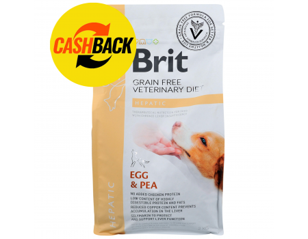 Brit GF VetDiets Dog Hepatic Беззернова дієта при хворобі печінки з яйцем, горохом, бататом та гречкою, 2 кг