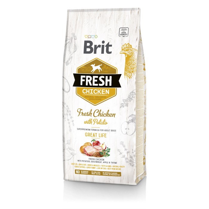 Brit Fresh Chicken with Potato Adult Great Life ПОЛНОРАЦИОННЫЙ СУХОЙ КОРМ СО СВЕЖЕЙ КУРИЦЕЙ И КАРТОФЕЛЕМ ДЛЯ ВЗРОСЛЫХ СОБАК – ПРЕКРАСНАЯ ЖИЗНЬ, 12 кг