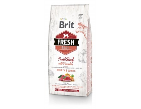 Brit Fresh Beef/Pumpkin Puppy Large полнорационный сухой корм со свежей говядиной и тыквой для щенков крупных пород- мышцы и суставы,  12 кг