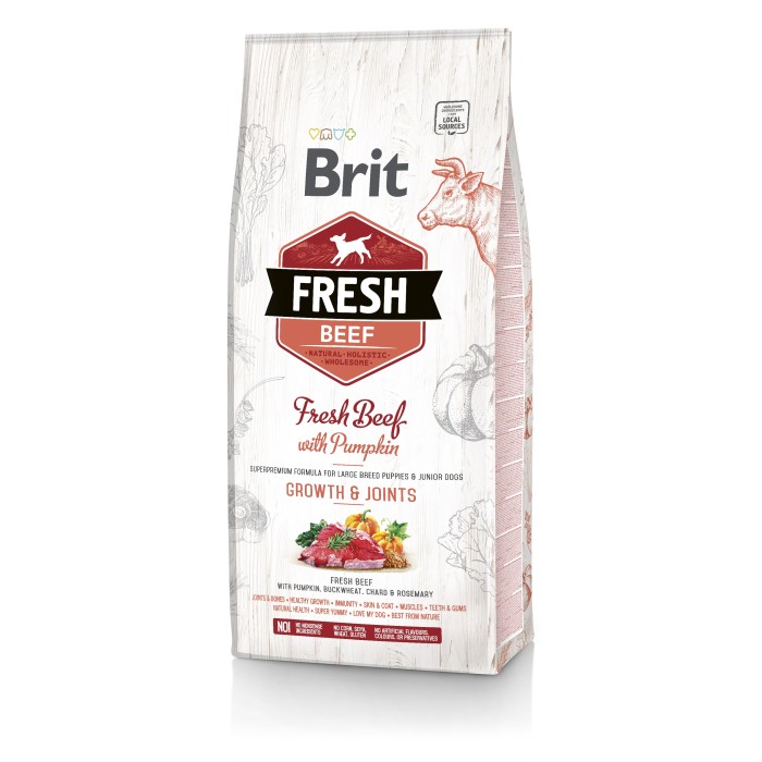 Brit Fresh Beef/Pumpkin Puppy Large сухий повнорационний корм зі свіжою яловичиною і гарбузом для цуценят великих порід-м'язи і суглоби, 12 кг