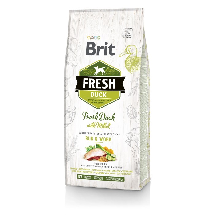 Brit Fresh Duck/Millet Active Run & Work  утка,пшено для взрослых собак, 12 кг