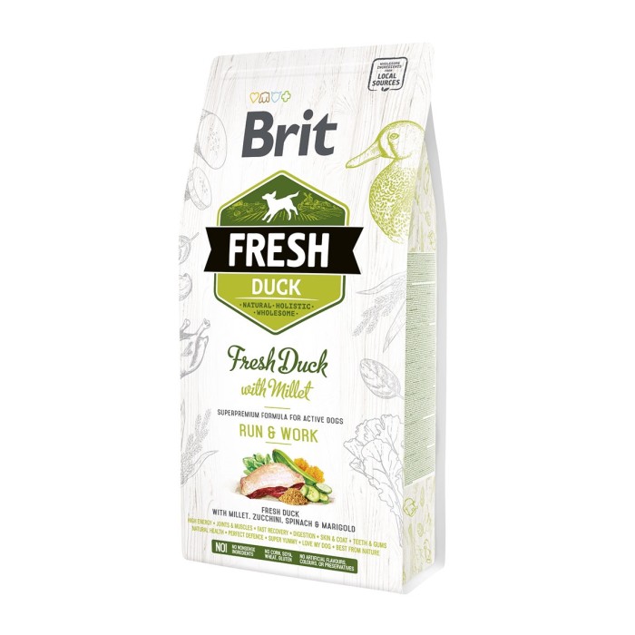 Brit Fresh Duck/Millet Active Run & Work качка, пшоно для дорослих собак, 2.5 кг