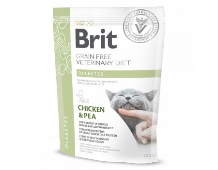 Brit GF Veterinary Diets Cat Diabets. Беззернова дієта при діабеті. Курка та горох, 0.4 кг