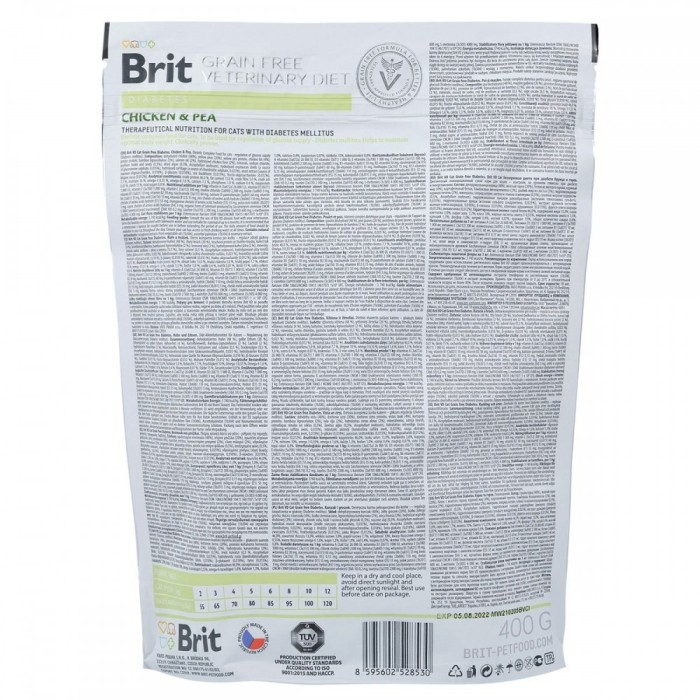 Brit GF Veterinary Diets Cat Diabets. Беззернова дієта при діабеті. Курка та горох, 0.4 кг