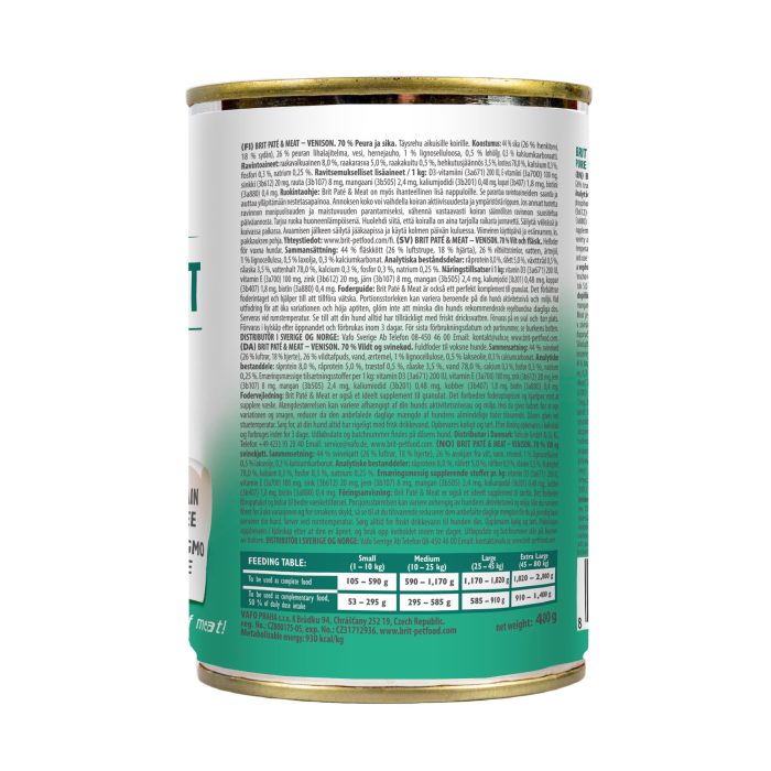 Корм влажный Brit Care Pate and Meat для взрослых собак с олениной. 400 г