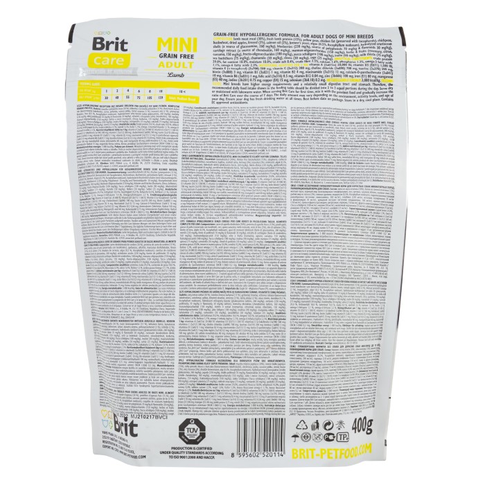 Сухой корм для взрослых собак миниатюрных пород Brit Care GF Mini Adult Lamb, 400 г