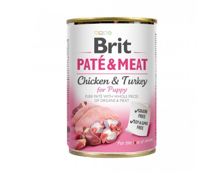 Корм вологий Brit Care Pate and Meat для цуценят з куркою та індичкою. 400 г