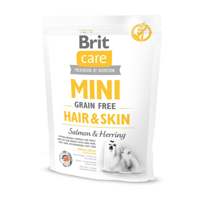 Brit Care GF Mini Hair&Skin із лососем для собак мініатюрних порід з додатковим доглядом за вовною 400г