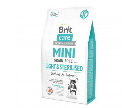 Сухий корм для собак мініатюрних порід з надмірною вагою або стерилізованих Brit Care GF Mini Light & Sterilised з кроликом і лососем, 2 кг
