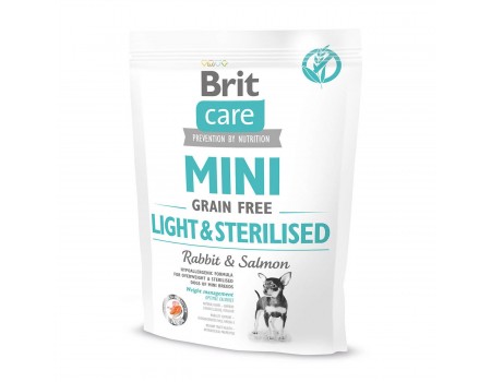 Сухой корм для собак миниатюрных пород с избыточным весом или стерилизованных Brit Care GF Mini Light & Sterilised с кроликом и лососем, 400 г
