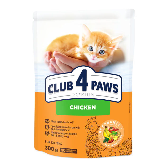 Сухий корм Club 4 Paws (Клуб 4 лапи) ПРЕМІУМ Kittens Chicken, для кошенят, з куркою, 300 г 