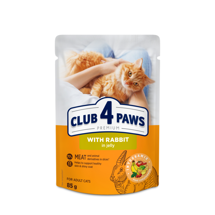 Вологий корм Club 4 Paws (Клуб 4 лапи) Premium, для дорослих котів, із кроликом у желе, 85 г
