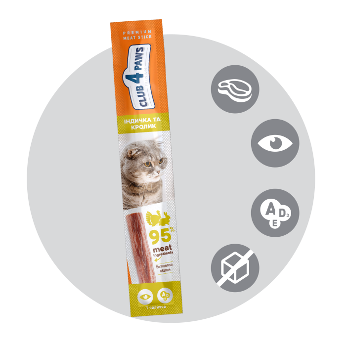 Club 4 Paws (Клуб 4 лапи) PREMIUM М'ясна паличка з індичкою та кроликом для котів 1шт