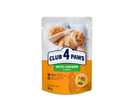 Влажный корм Club 4 Paws (Клуб 4 лапы) Premium, для взрослых кошек, с курицей в соусе, 85 г