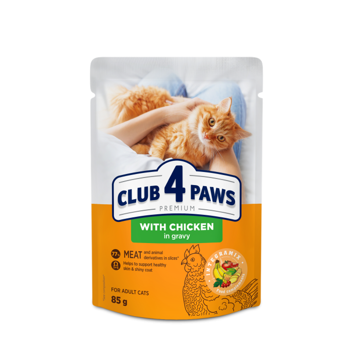Влажный корм Club 4 Paws (Клуб 4 лапы) Premium, для взрослых кошек, с курицей в соусе, 85 г