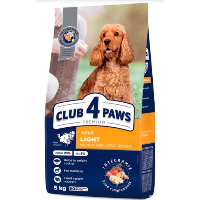 Club 4 Paws (Клуб 4 лапы) ПРЕМИУМ "КОНТРОЛЬ ВЕСА" сухой корм средние и большие породы собак, индейка,  5 кг