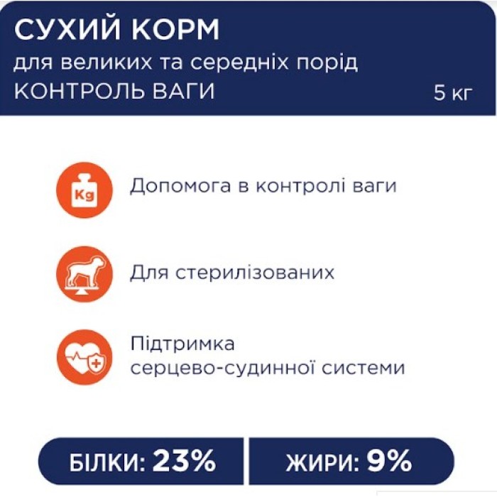 Club 4 Paws (Клуб 4 лапы) ПРЕМИУМ "КОНТРОЛЬ ВЕСА" сухой корм средние и большие породы собак, индейка,  5 кг