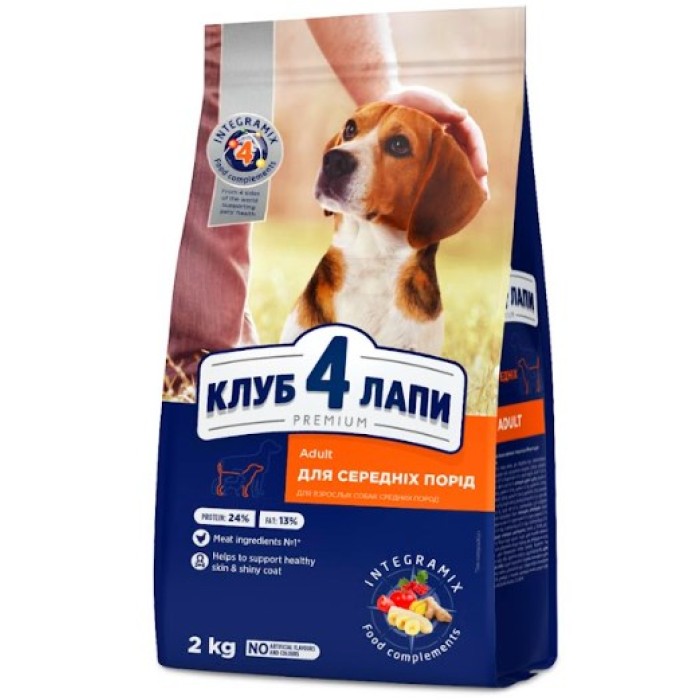 Club 4 Paws (Клуб 4 лапы) PREMIUM для взрослых собак средних пород 2 кг