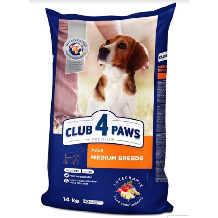 Club 4 Paws (Клуб 4 лапы) ПРЕМИУМ для взрослых собак средних пород 14 кг