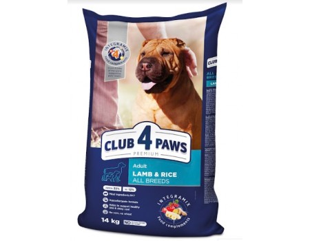 Club 4 Paws (Клуб 4 лапи) ПРЕМІУМ "ЯГНЯ та РИС" для собак усіх порід. 14 кг