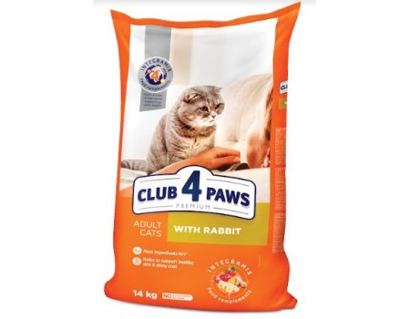 Club 4 Paws (Клуб 4 лапи) ПРЕМІУМ "З КРОЛИКОМ". повнораційний сухий корм для дорослих кішок, 14 кг