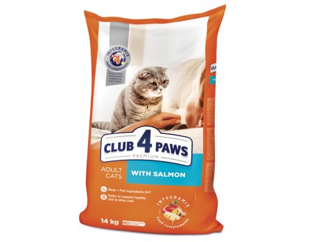 Club 4 Paws (Клуб 4 лапи) Преміум "З Лососем". Повнораційний сухий корм для дорослих кішок 14 кг