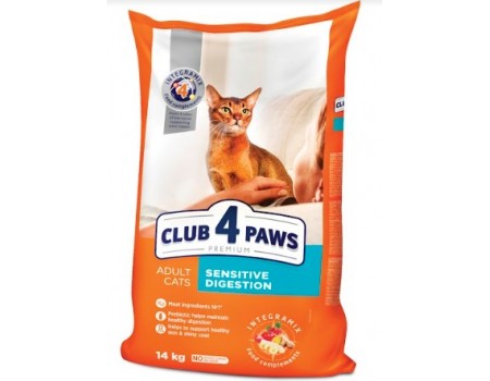 Club 4 Paws (Клуб 4 лапи)ПРЕМІУМ "ЧУТЛИВЕ ТРАВЛЕННЯ" повнораційний сухий корм для дорослих кішок, 14 кг