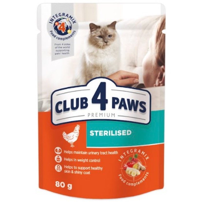 Club 4 Paws (Клуб 4 лапи) Преміум "Стерилізовані". Повнораційний консервований корм для дорослих стерилізованих кішок, 0,08 кг