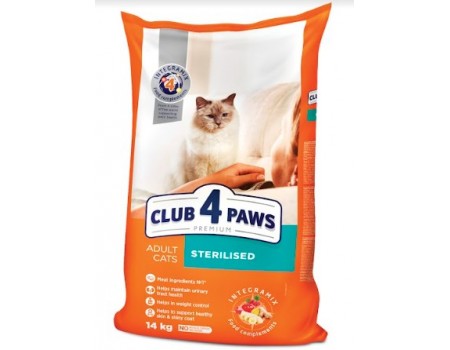 Club 4 Paws (Клуб 4 лапи) Преміум "Стерилізовані". повнораційний сухий корм для стерилізованих кішок, 14 кг