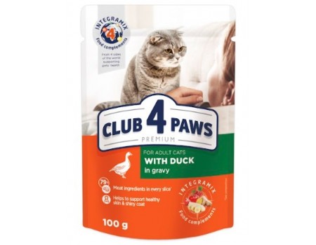 Влажный корм Club 4 Paws (Клуб 4 лапы) Premium для кошек, с уткой в соусе, 100 г