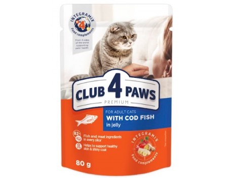 Влажный корм Club 4 Paws (Клуб 4 лапы) Premium для кошек, с треской в желе, 80 г
