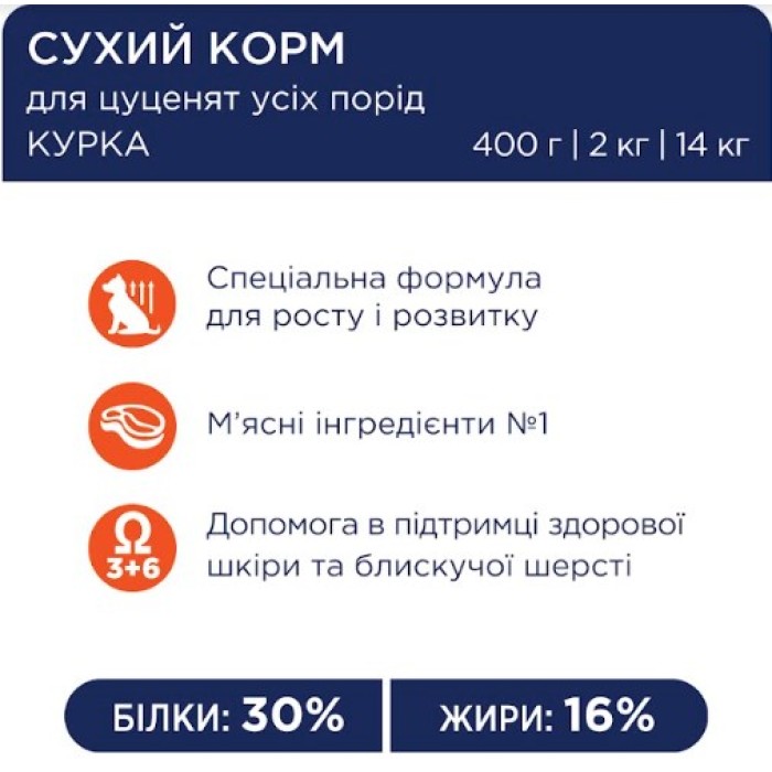 Club 4 Paws (Клуб 4 лапи) преміум для цуценят всіх порід з куркою, 14 кг