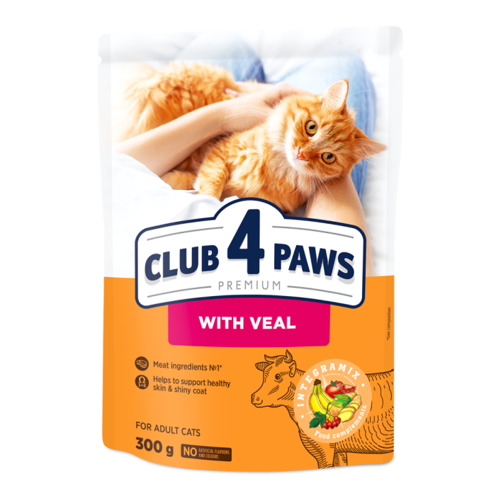 Сухий корм Club 4 Paws (Клуб 4 лапи) ПРЕМІУМ Veal , для дорослих котів, з телятиною, 300 г