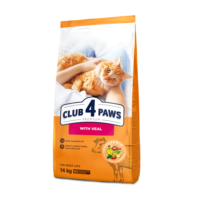 Сухой корм Club 4 Paws (Клуб 4 лапы) ПРЕМИУМ Veal, для взрослых кошек, с телятиной, 14 кг