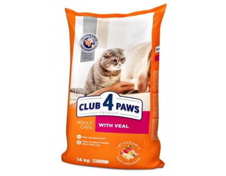 Club 4 Paws (Клуб 4 лапи) ПРЕМІУМ повнораційний сухий корм для дорослих кішок «З телятиною» 14 кг