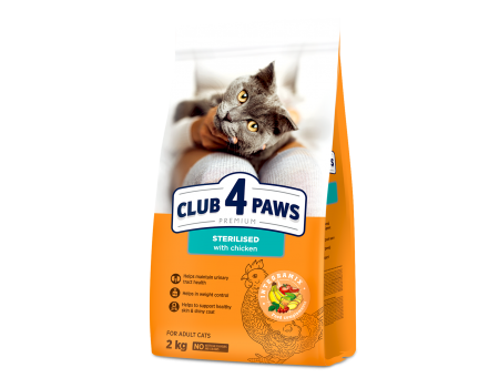 Сухий корм Club 4 Paws (Клуб 4 лапи) ПРЕМІУМ Sterilised Chicken, для стерилізованих котів, з куркою, 2 кг